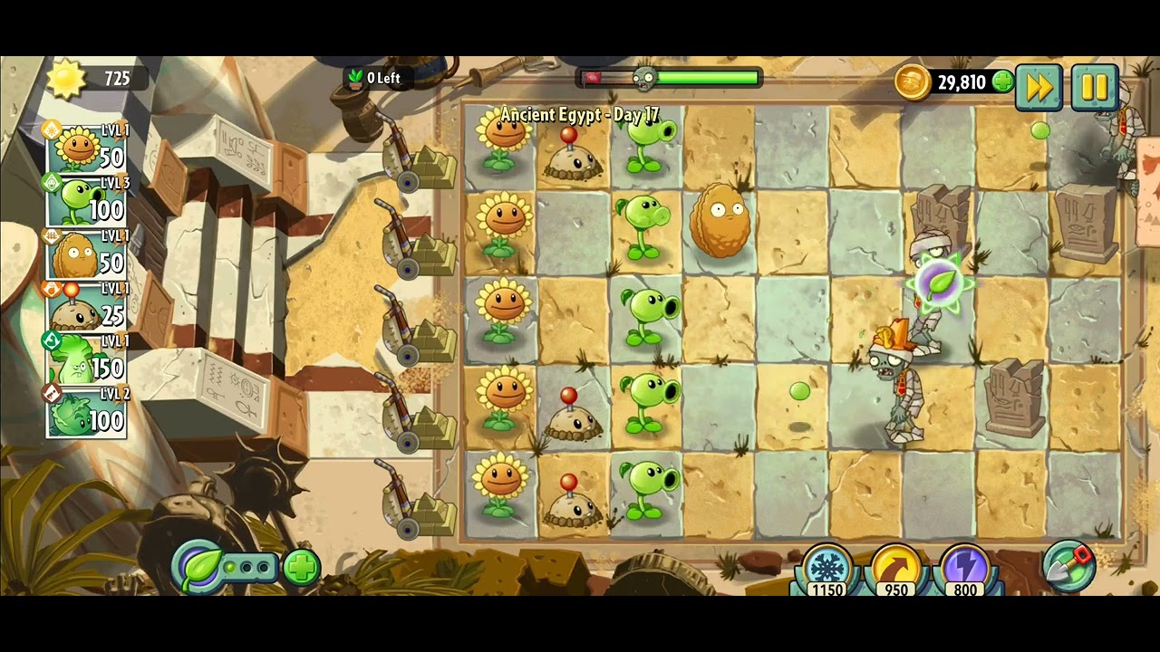 Plants vs Zombies 2 Adventure Level 17 help from lawnmower (NO BGM)