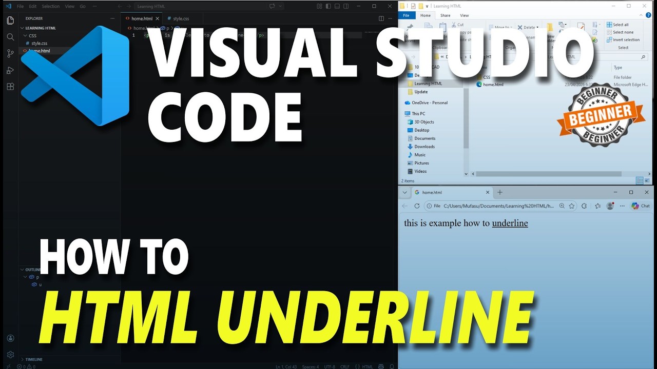 Visual Studio Code HTML How To Underline