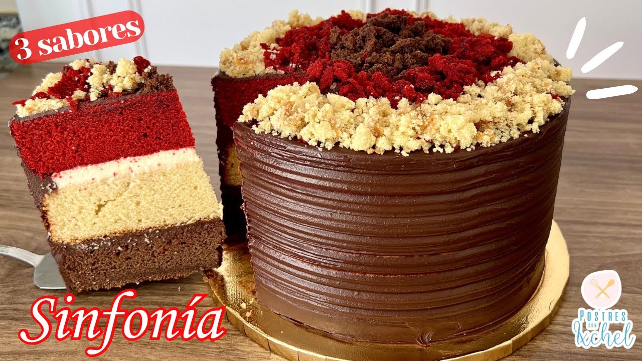 PASTEL SINFONIA 3 en 1 | RED VELVET, VAINILLA Y CHOCOLATE con ganache y queso| POSTRES CON IXCHEL