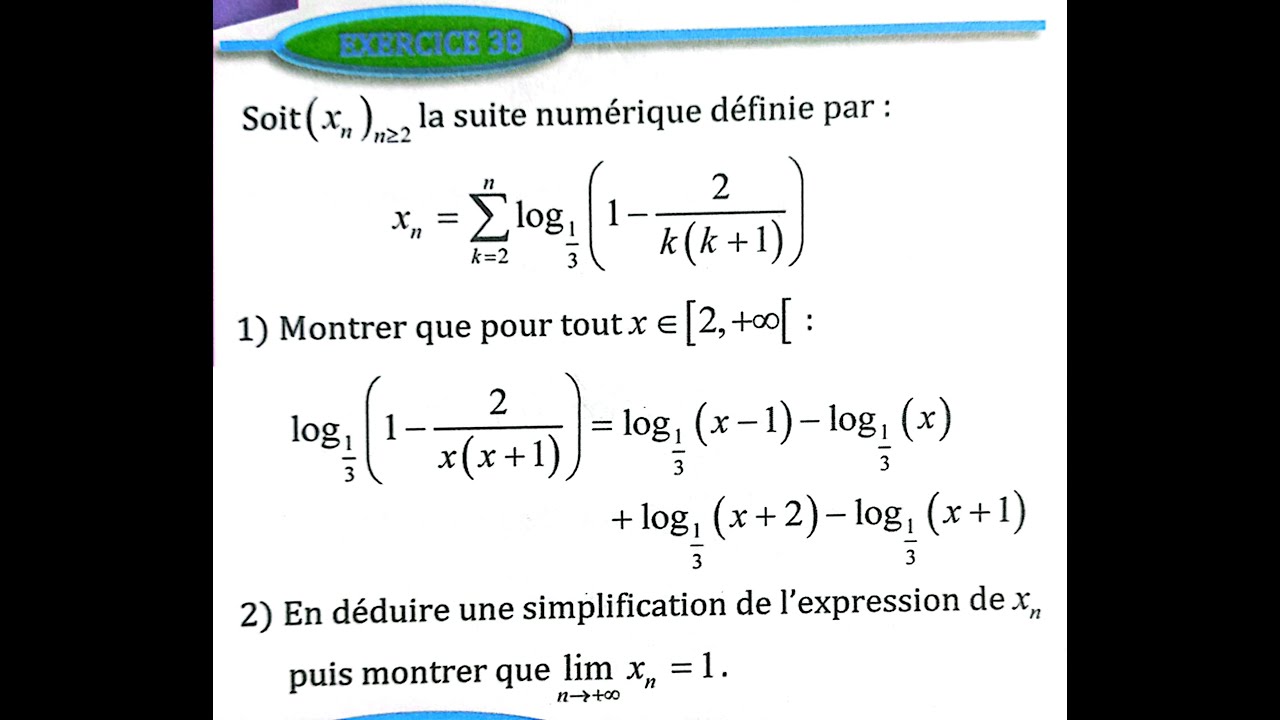 Fonctions logarithmes 2 bac SM Ex 35 et 36 et 37 et 38 page 193 Almoufid