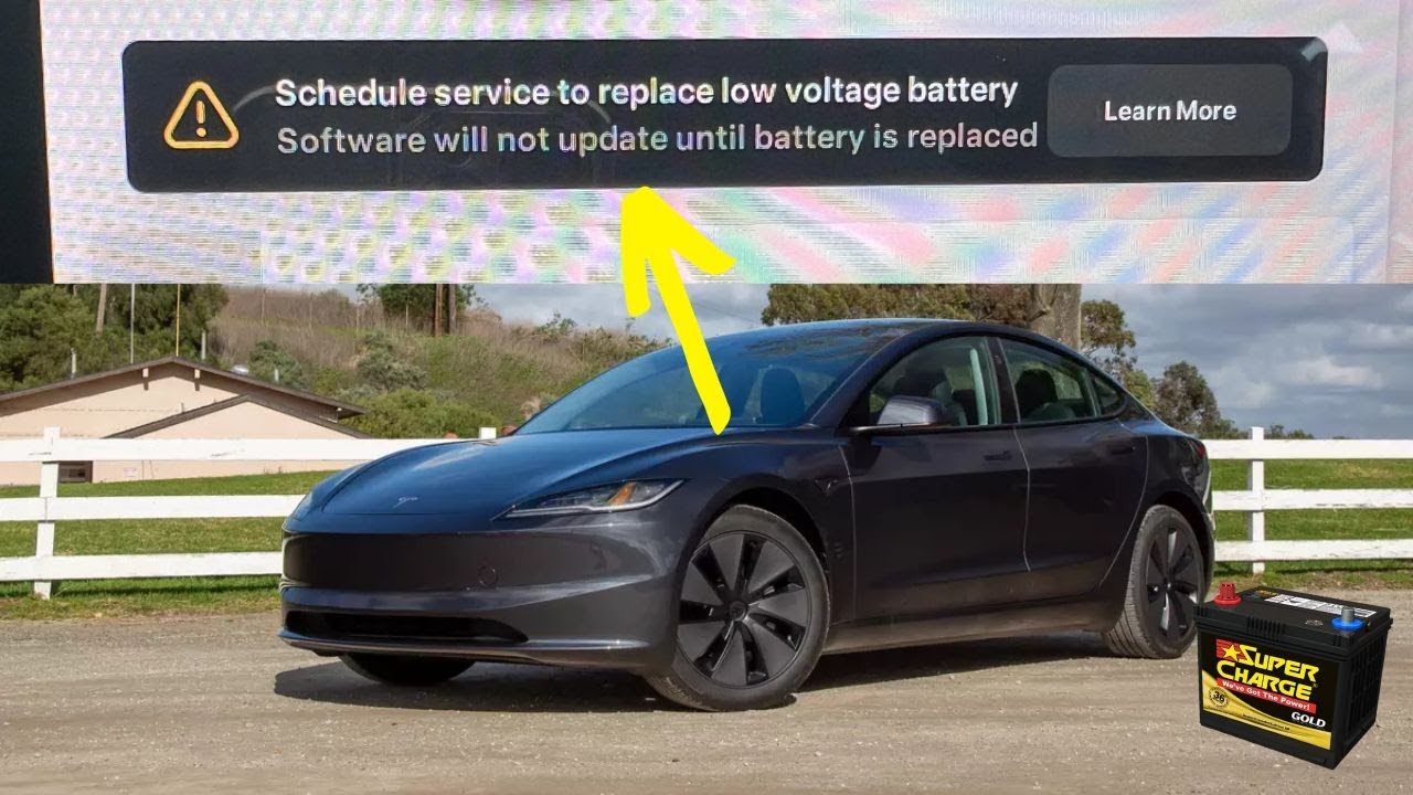 “Schedule service to replace low voltage battery” warning in Tesla