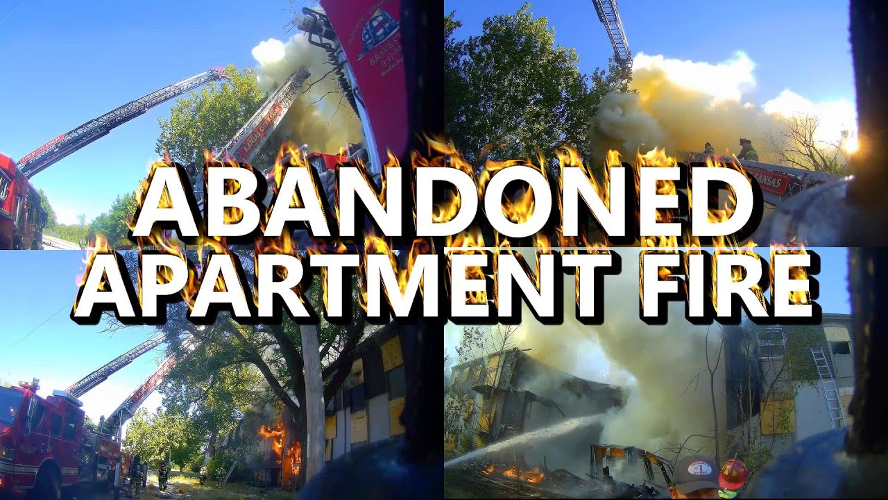 ABANDONED APARTMENTS FIRE | Kansas City Kansas Fire Department | Helmet cam footage