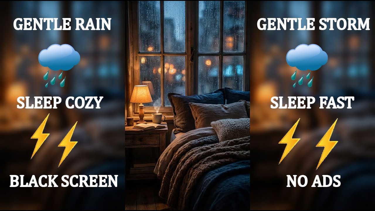 Gentle rain and storm • Fall Asleep Fast • Sleep cozy • Black screen • 3 Hours • No Ads