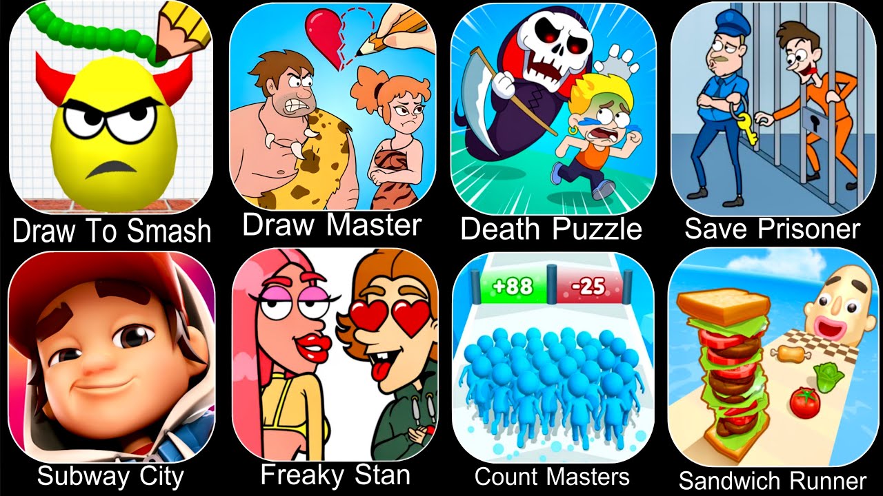 Roblox,Sprunki Survival,Draw To Smash,Draw Master,Death Puzzle,Save Prisoner,Subway City,Freaky Stan