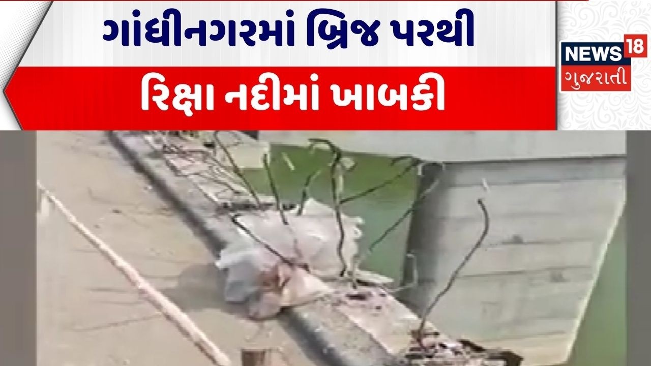 Gandhinagar News | ગાંધીનગરમાં બ્રિજ પરથી રિક્ષા નદીમાં ખાબકી | Accident | Auto | Gujarati News