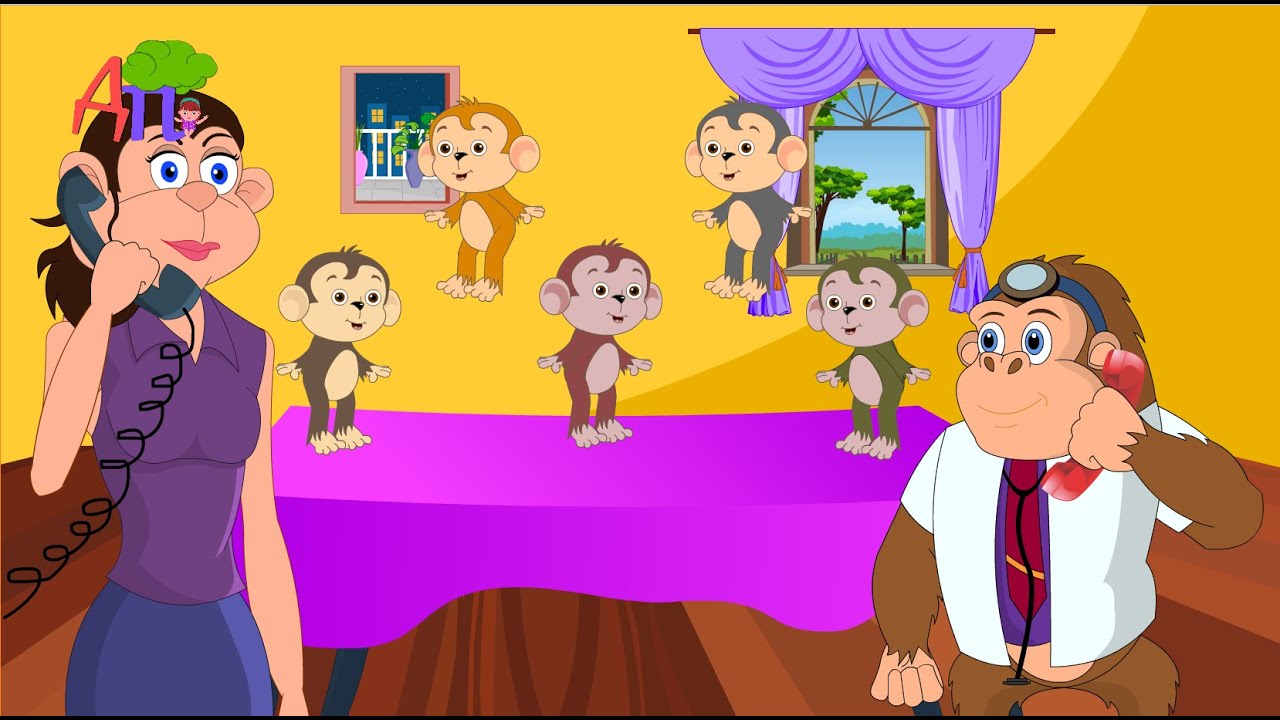 Пять маленьких обезьянок | Five Little Monkeys in Russian