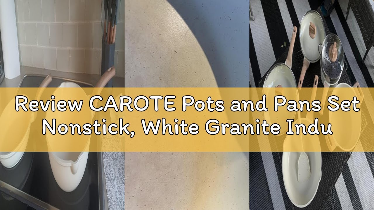 Review CAROTE Pots and Pans Set Nonstick, White Granite Induction Kitchen Cookware Set, 10 Pcs Non S