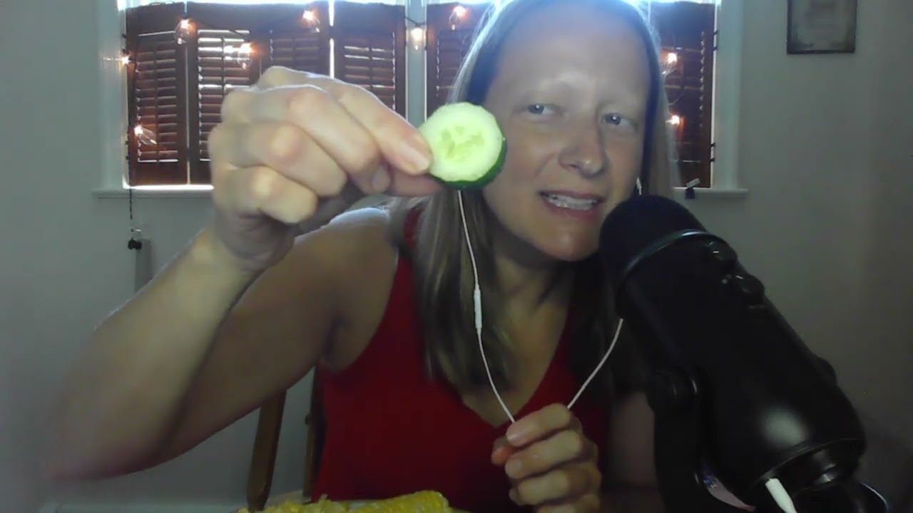 asmr eating crunchy cucumbers and corn on the cob
