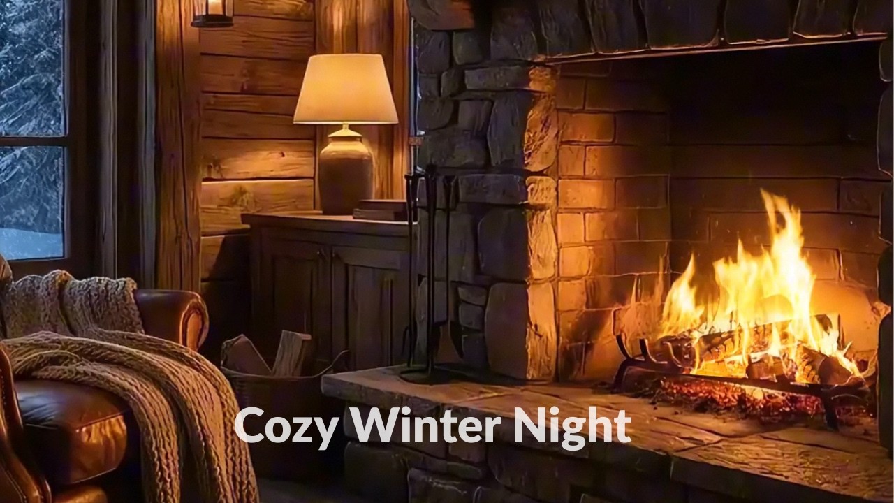 Cozy Winter Cabin Fireplace ❄️ Peaceful Snowy Night | Soft Piano Music