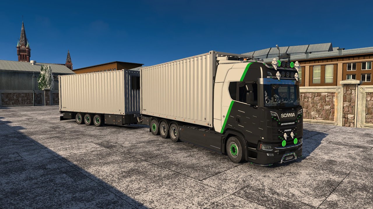 ETS2 route enneigée tandem Scania container , on fait une petite virée en Pologne ...