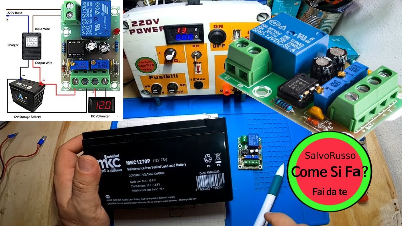 Scheda XH-M601 per controllo la carica della batteria 12V. Auto, Moto,ecc.  Installazione e prova
