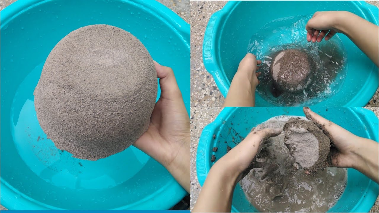 Asmr Soft Sand cement bowls dipping in water| Sand cement dipping+paste play| Grimy asmr