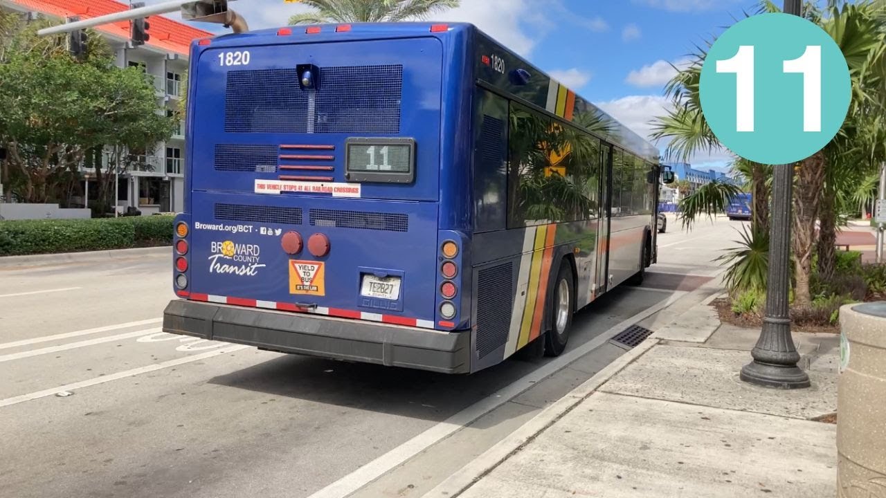 Riding Broward County Transit Bus 11, Broward Central Terminal to Galt Mile, 2018 Gillig BRT 40'