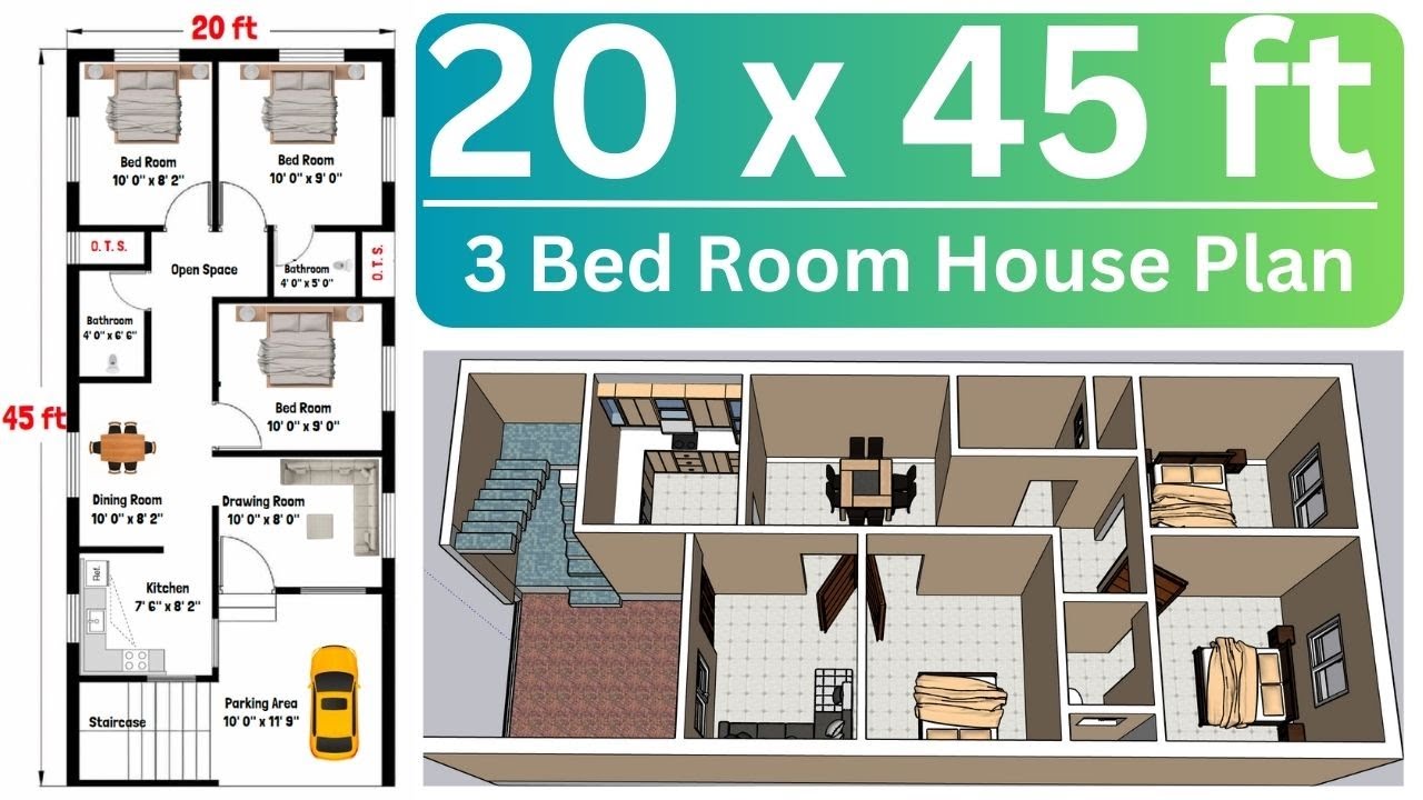20 x 45 House Plan | 20x45 House Design | 20x45 Ghar ka Naksha | 3 Bed Room Plan | House Plan