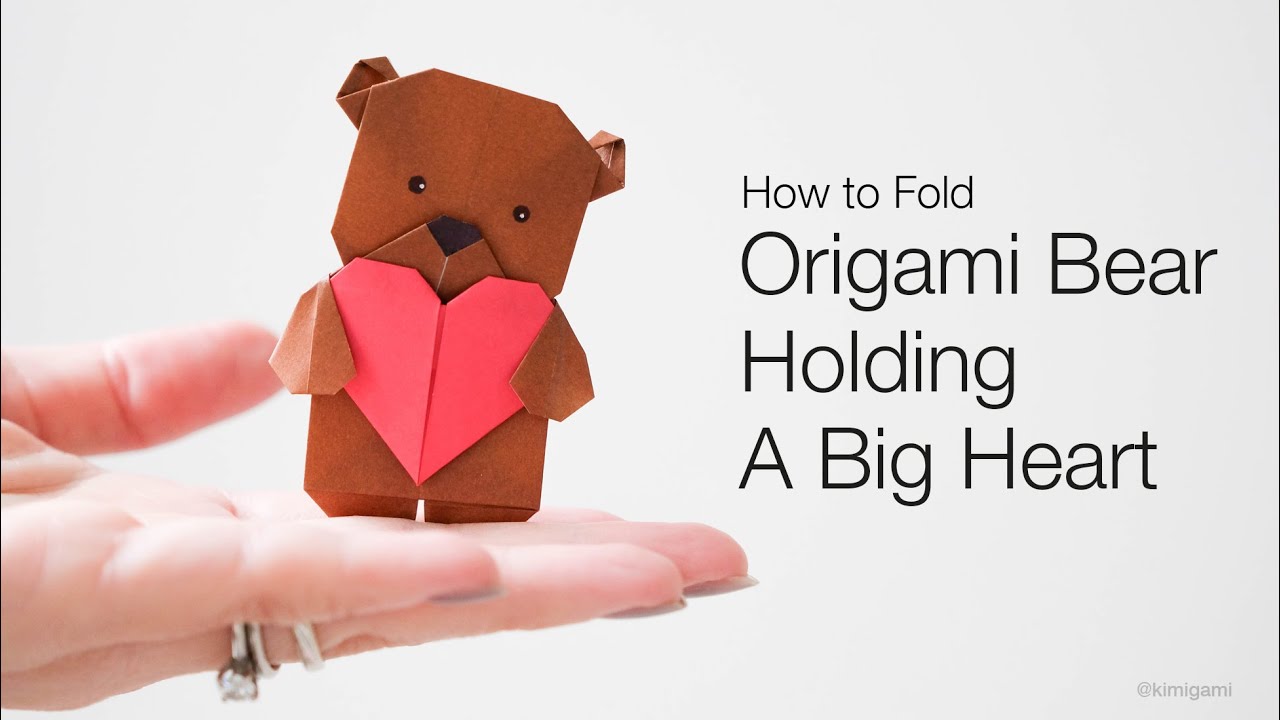 Origami Bear Holding a Big Heart ❤️ | No Glue Valentine’s Day Tutorial (Kimigami)