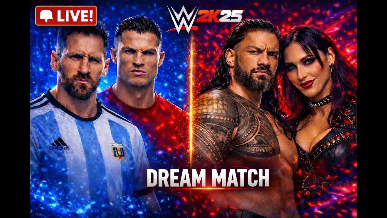 Ronaldo & Messi VS Roman & Rhea –  LIVE DREAM MATCH 4🔥 #wwe2k25 #CR7 #messi