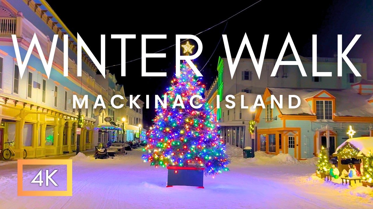 Peaceful Winter Scene On Mackinac Island In The Winter | Mackinac Island Tour | Natural Sounds 4K