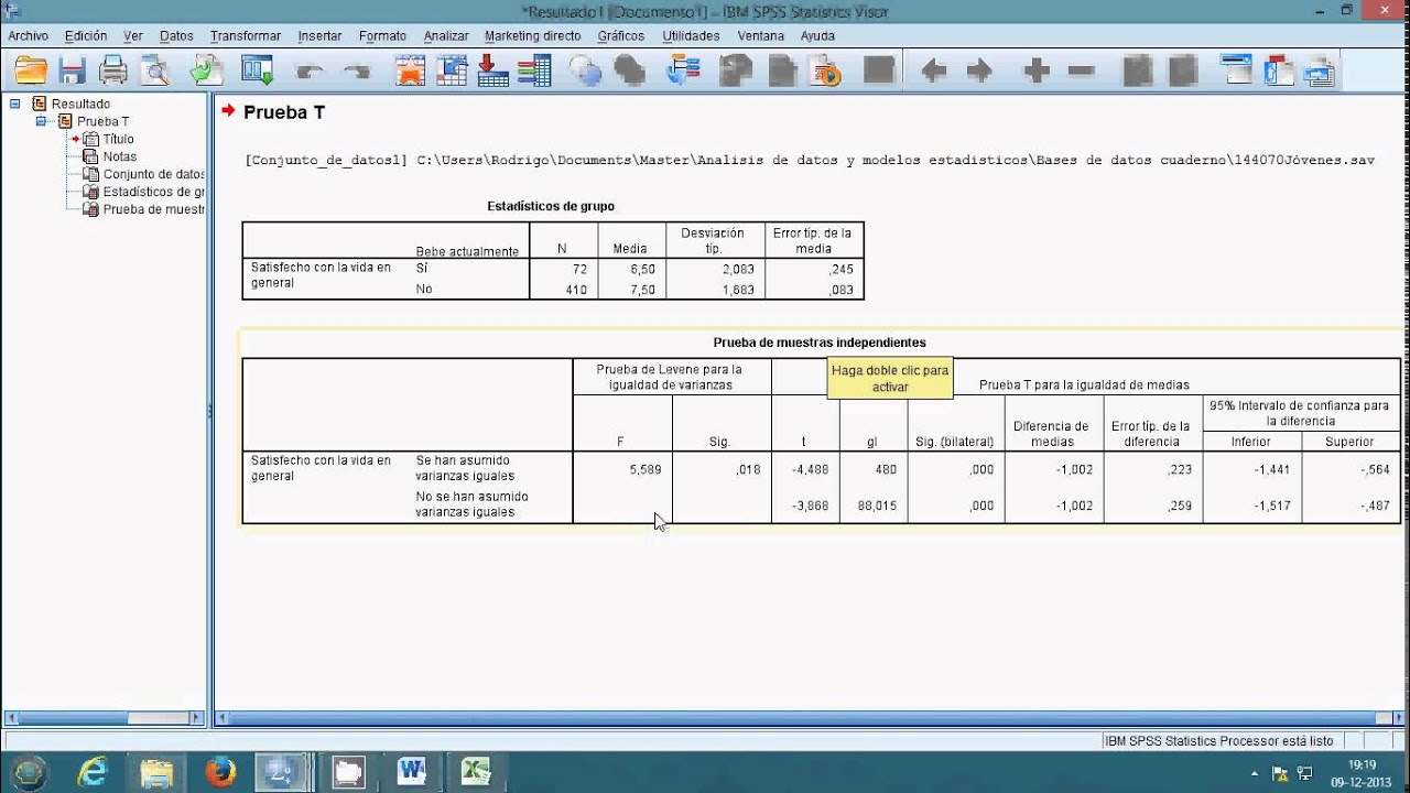 Análisis para una variable cualitativa (2 grupos) y una cuantitativa