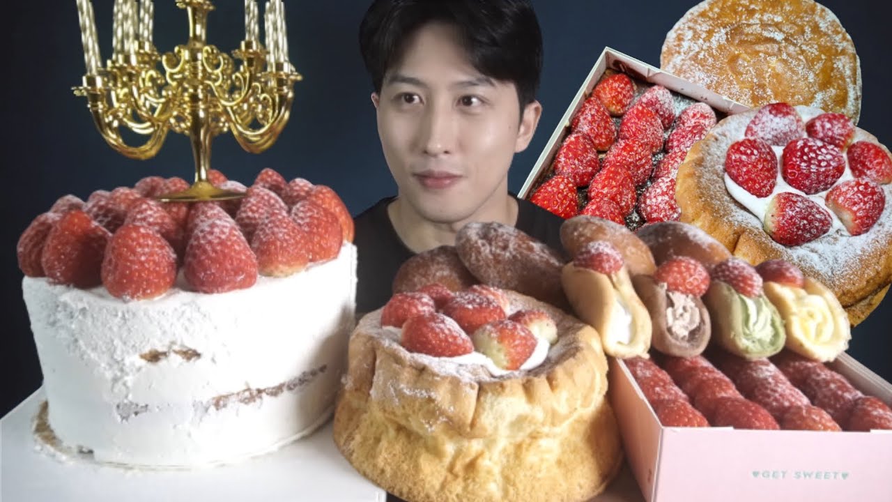 MUKBANG)디저트39 딸기시즌 메뉴/순우유 생딸기 케이크/생딸기 카스테라 케이크/생딸기 티라미수/생딸기 오믈렛/삼구도넛/Strawberry dessert/EATING SHOW