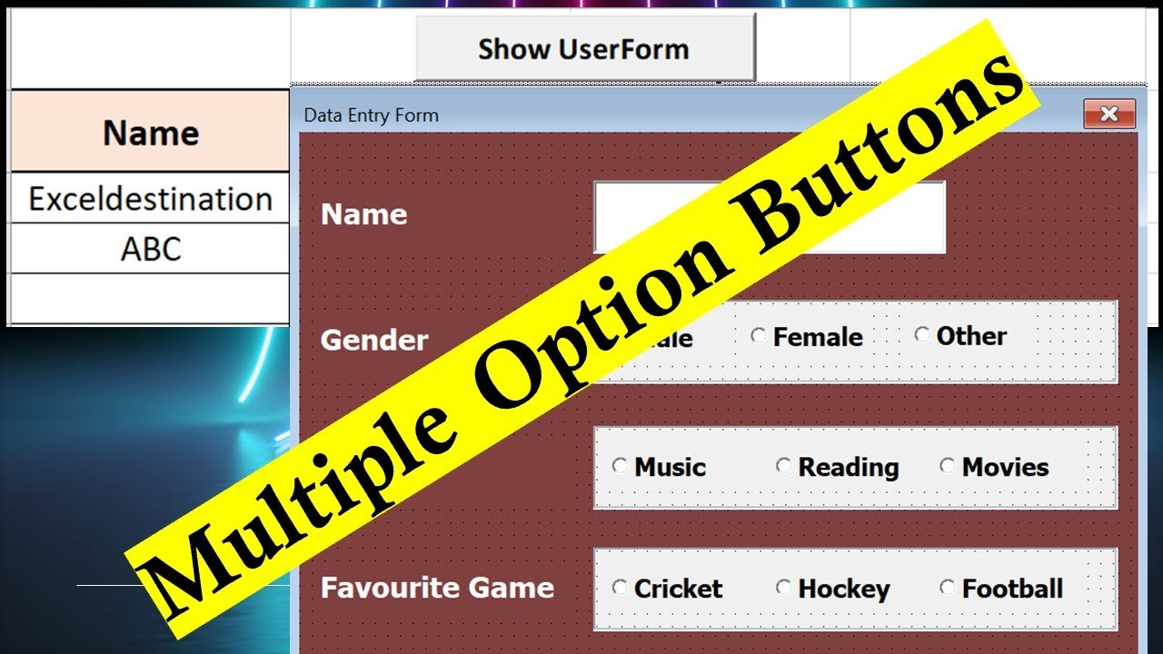 Excel VBA UserForm with Multiple Option Buttons - VBA Code for Option Buttons
