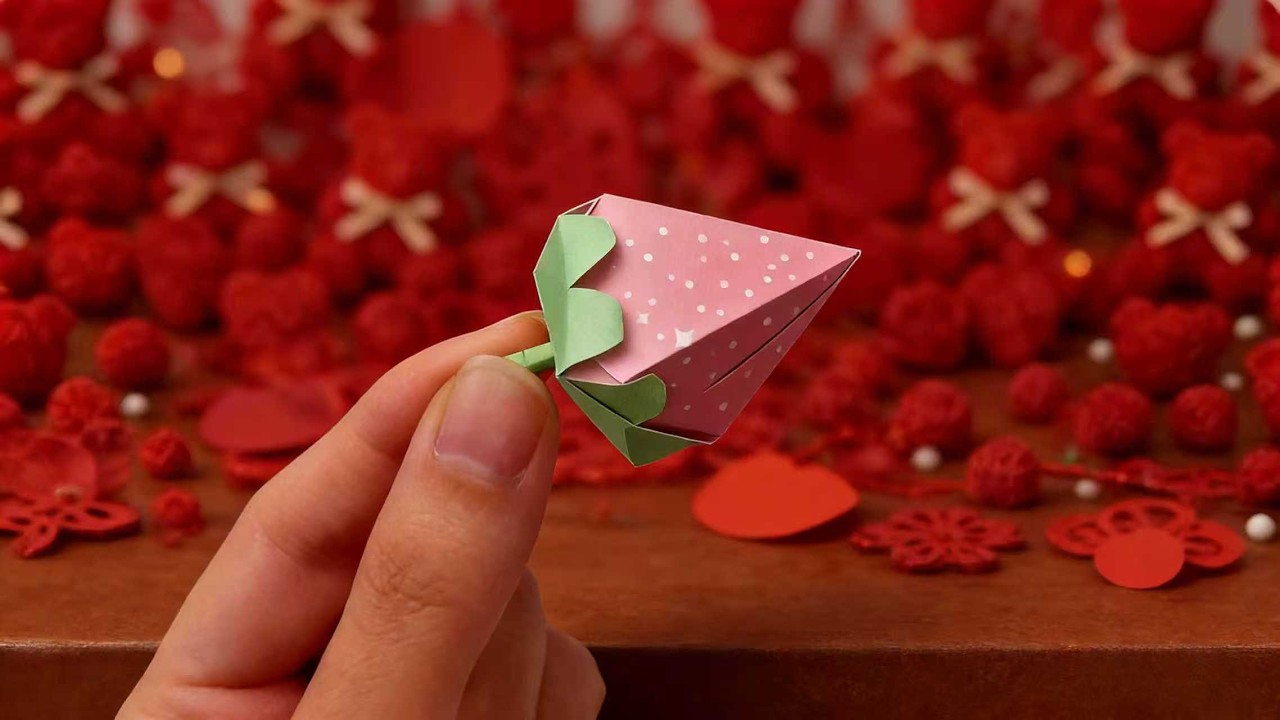 Zero-Failure for Beginners DIY Origami Strawberry | Soft & Cute, Unlock Healing Handmade in Minutes