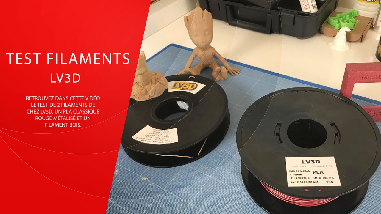 Test Filaments LV3D ( PLA rouge métalisé et Bois )