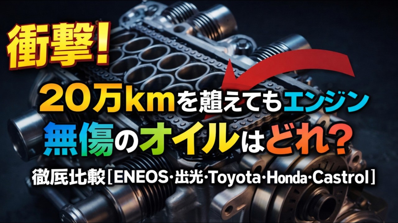 衝撃！20万kmを超えてもエンジン無傷のオイルはどれ？徹底比較【ENEOS・出光・Toyota・Honda・Castrol】