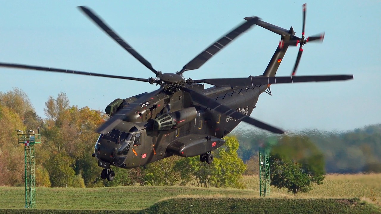 Sikorsky CH-53GS from the German Air Force Luftwaffe 84+54 takeoff at Rostock Laage Airport ETNL