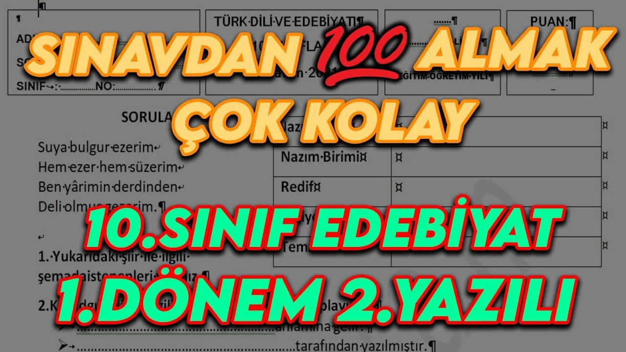 10 SINIF- Türk Dili ve Edebiyatı - 1.Dönem 2.Yazılı