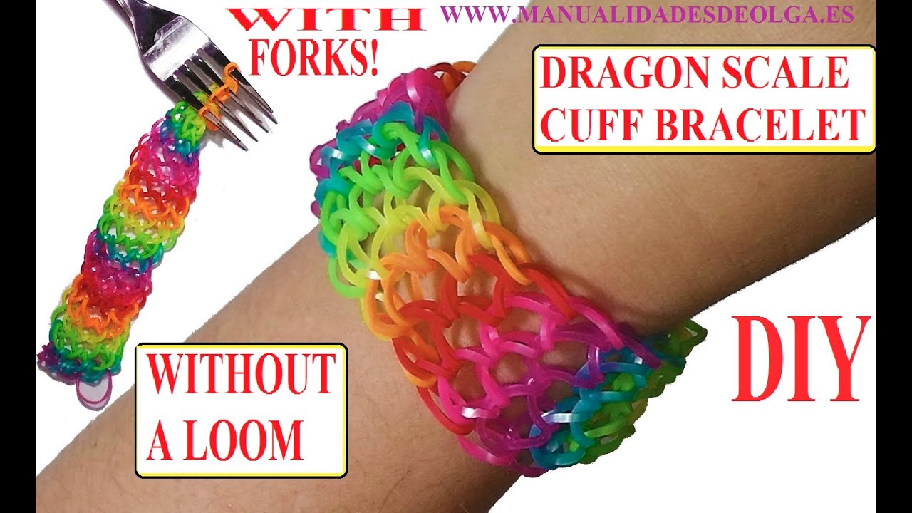 DRAGON SCALE CUFF BRACELET -How to make with forks. without rainbow loom