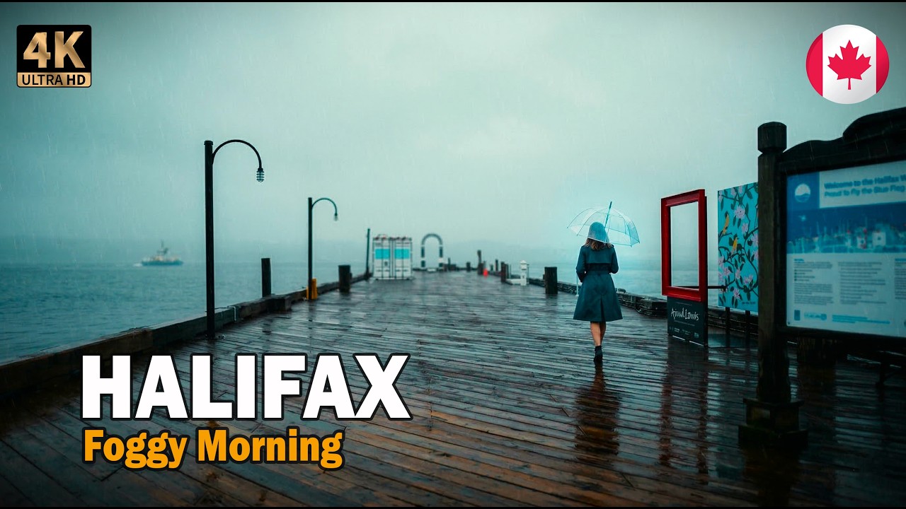 4K Video Virtual Walk | Walk Alone in Waterfront Halifax Nova Scotia on Soft Drizzling Rain?