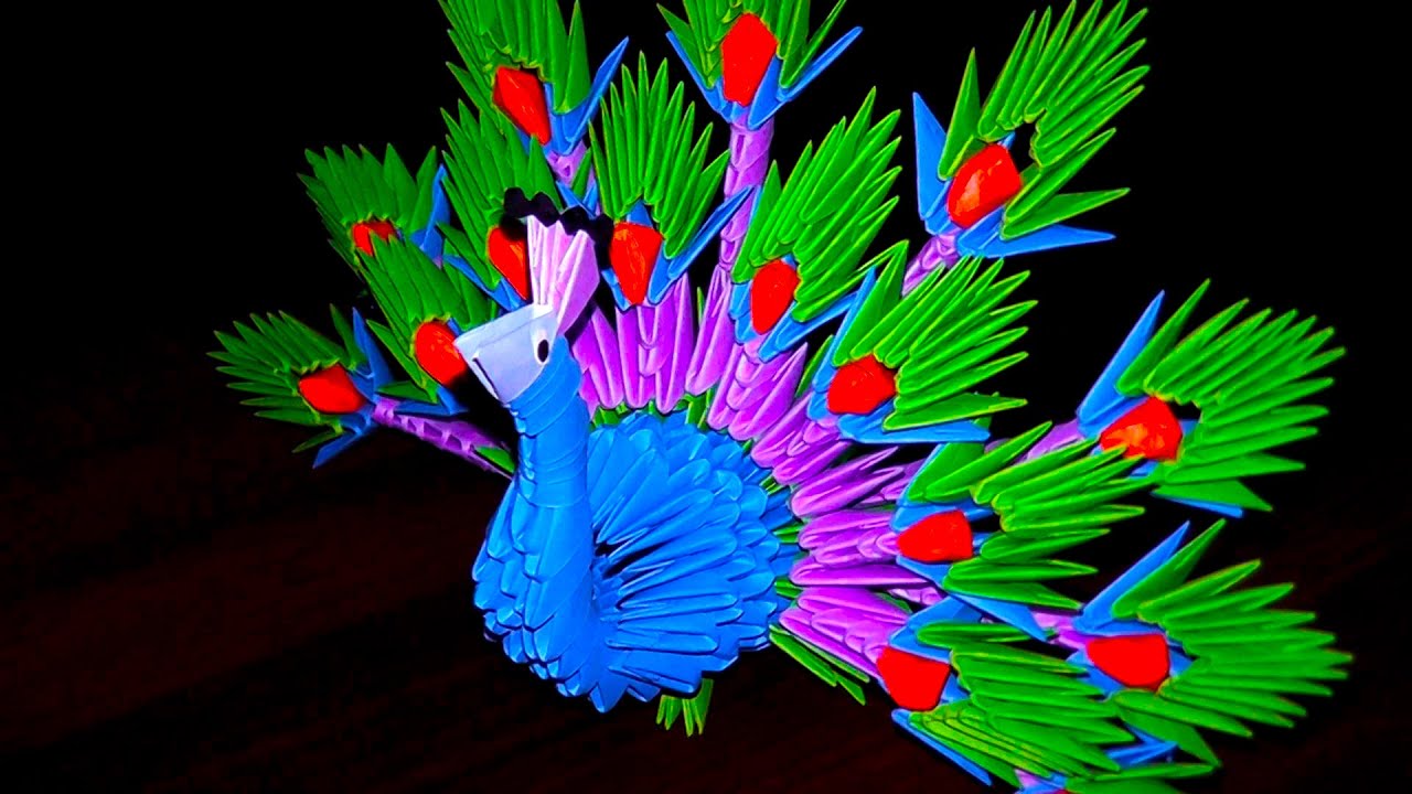 How to make a paper peacock (the king of birds). 3D origami tutorial