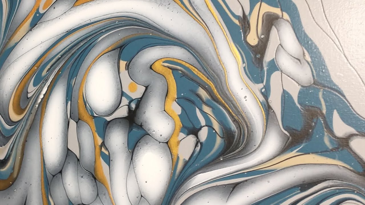 17 - Abstract Art Acrylic Pour Painting With Marble and DecoArt Satin Enamel White