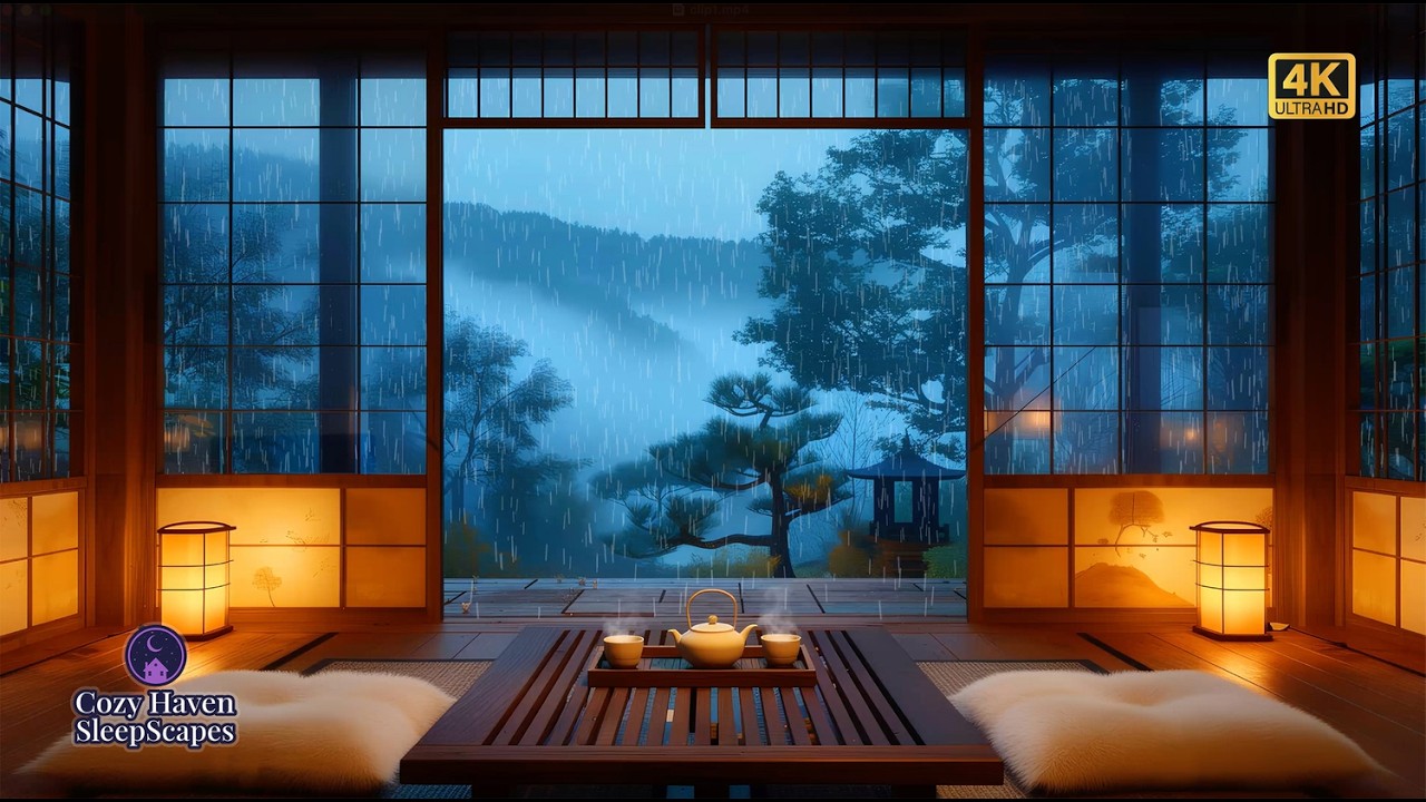 Cozy Rainy Mountain Tea Room 🌧️🍵 Gentle Thunder & Rain Sounds for Deep Sleep