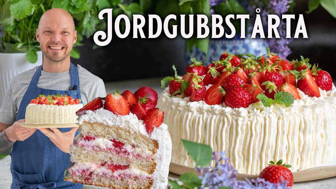 Jordgubbstårta – Sommarens godaste tårta med massor av jordgubbar!