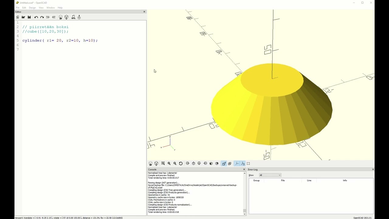 OpenSCAD osa 1: Käyttö, perusmuodot ja kappaleiden muunnokset