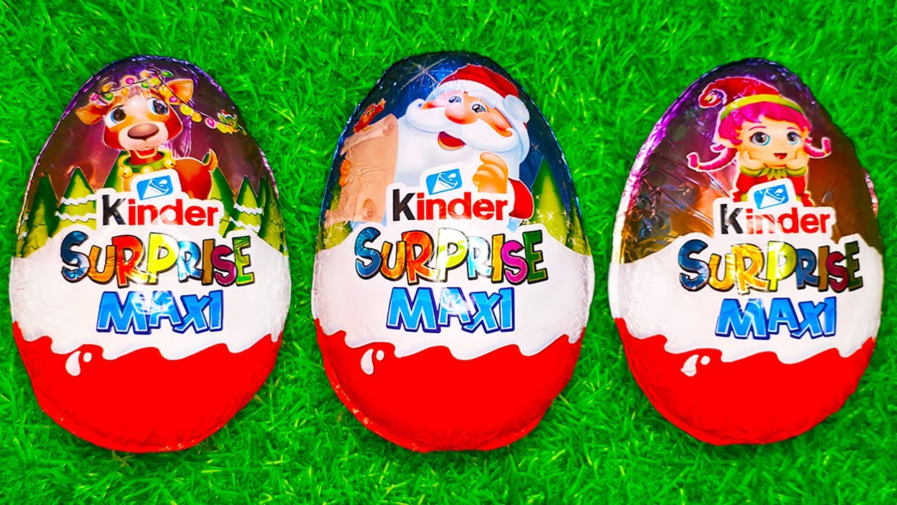 Satisfying Video ASMR 3 Kinder Surprise MAXI Chocolate Eggs Christmas and New Year Collection Series