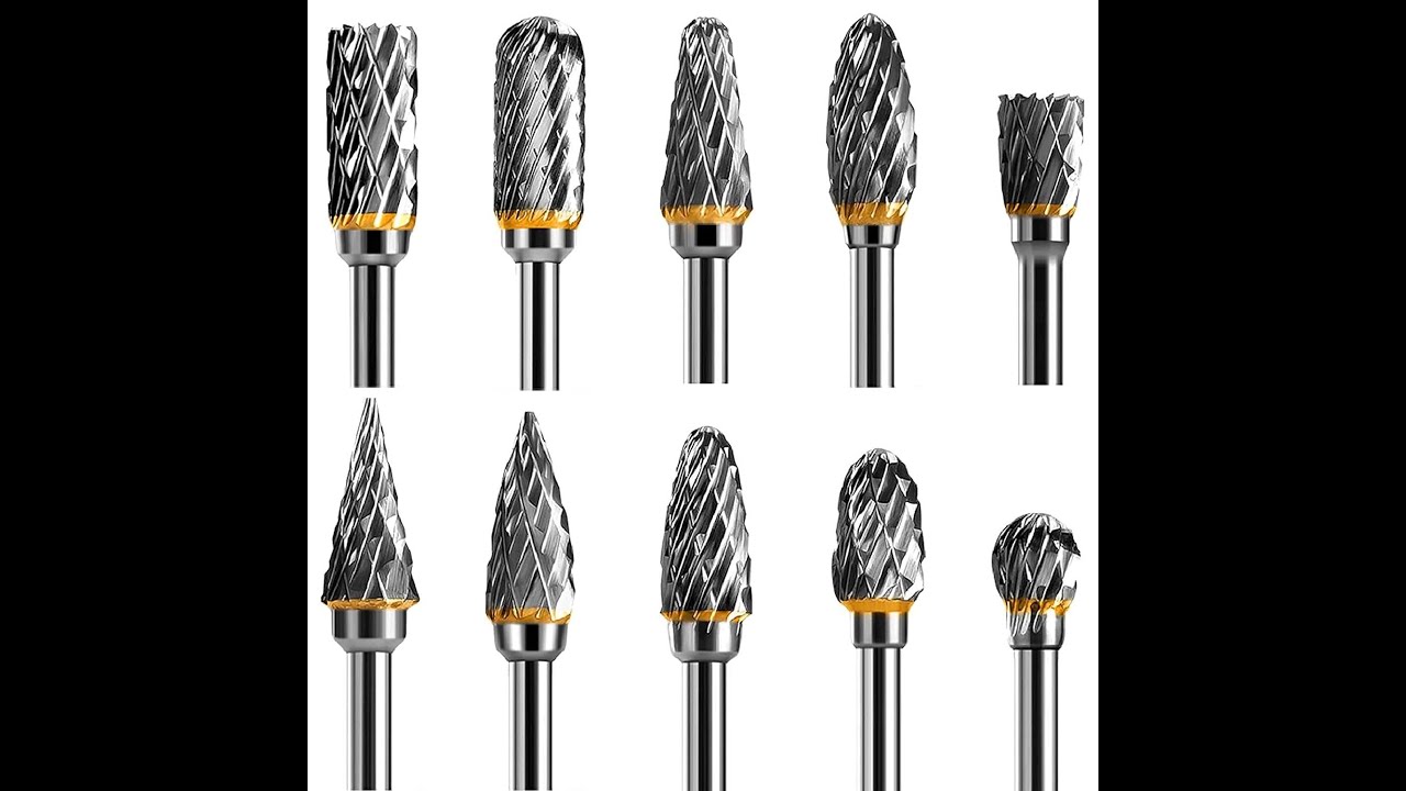 shengbenhao 10pcs Tungsten Carbide Steel Double Cut Rotary Burrs Set for Rotary Tool, 1/8'' Shank