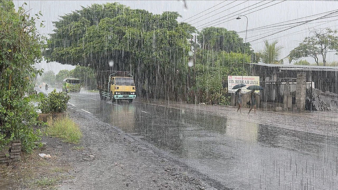 heavy rain in the village, very cool and relaxing, fall asleep instantly with the sound of rain