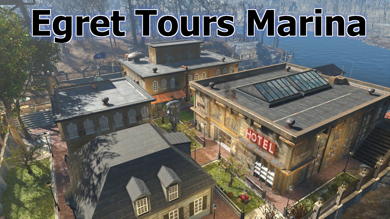 Fallout 4 Egret Tours: Экскурсия по поселению Marina | Riverside Town | Подробная застройка посел...