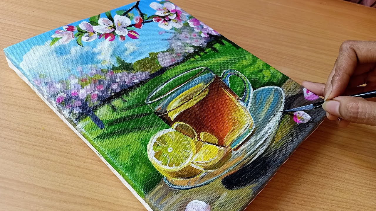 Easy Way to Paint a Cup of Lemon Tea / Painting a Cup of Tea /  Acrylic Painting