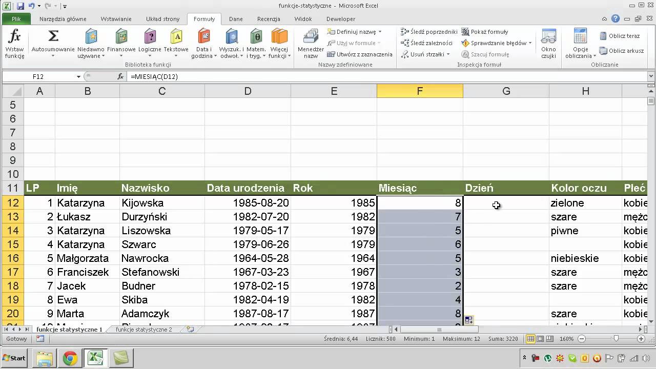 EXCEL - FUNKCJE ROK, MIESIĄC, DZIEŃ, DATA