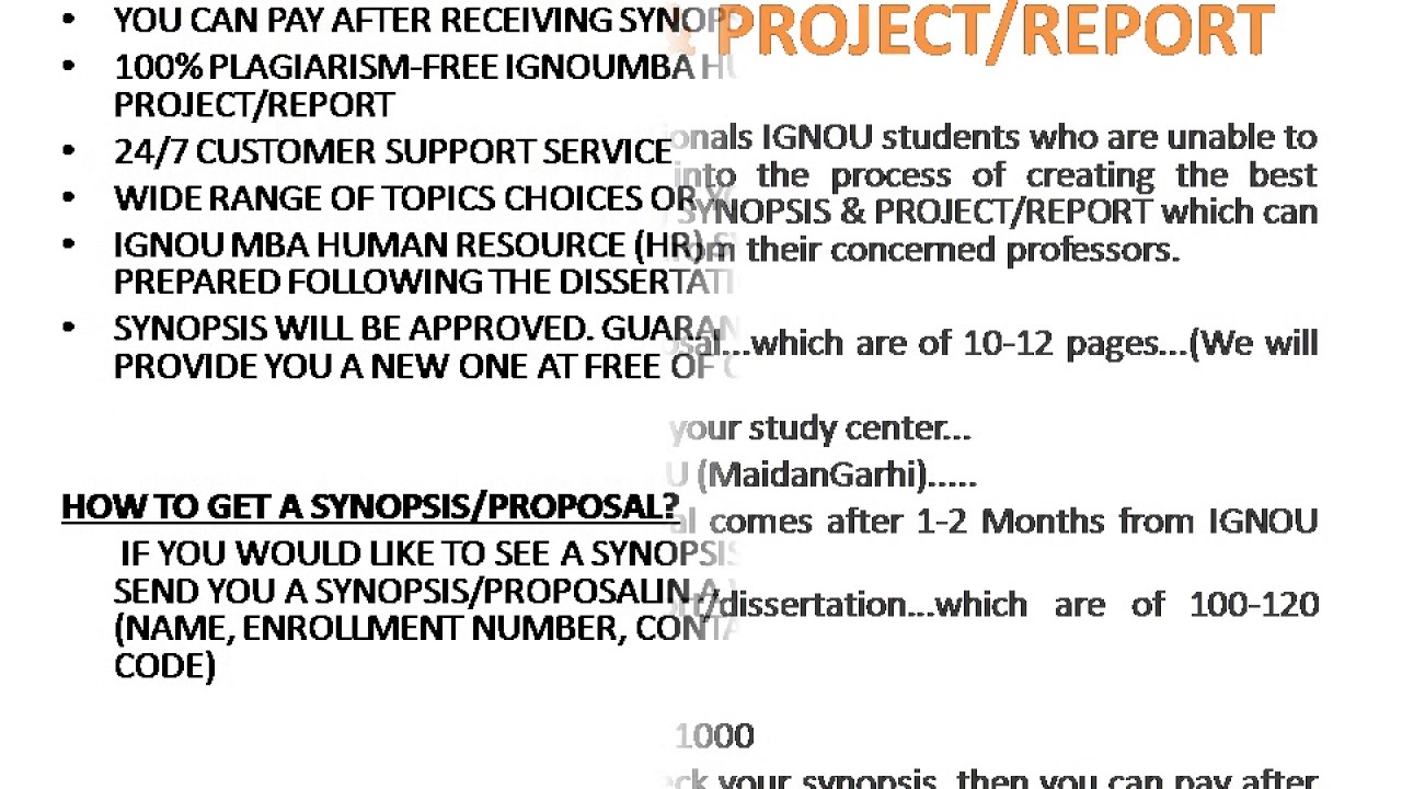 IGNOU MBA HUMAN RESOURCE (HR) SYNOPSIS & PROJECT/REPORT