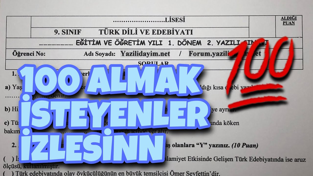 9.Sınıf Edebiyat 1.Dönem 2.Yazılı