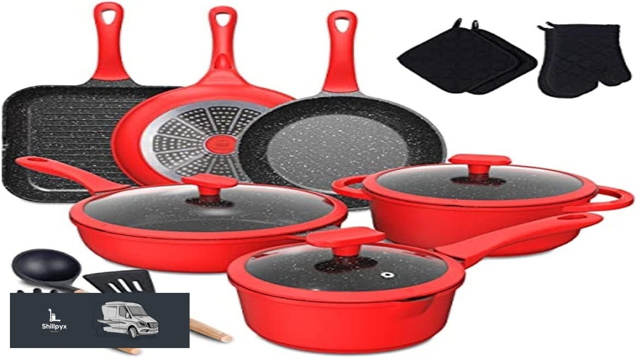 Pots and Pans Set 16 Piece Cookware Sets Nonstick Granite Coating Induction Kitchen
