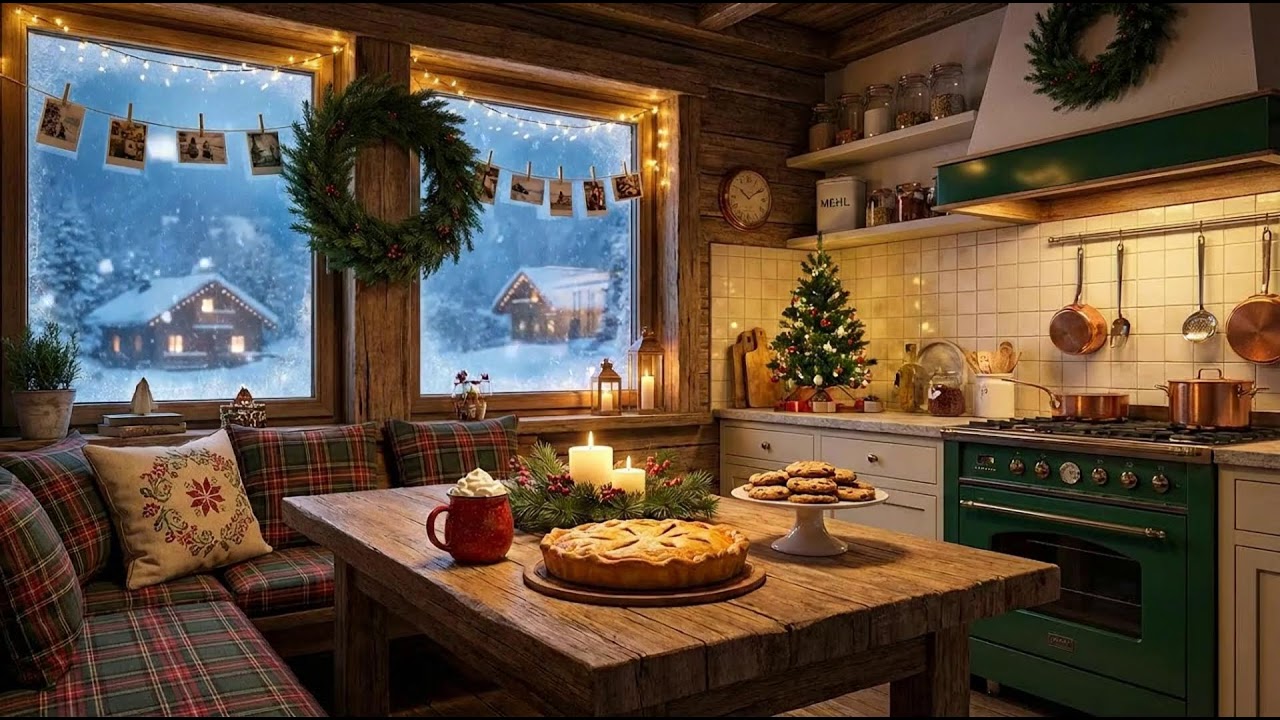 Cozy 1950s Snowy Evening❄️ Oldies Playing in Another Room | Vintage Fireplace Crackle