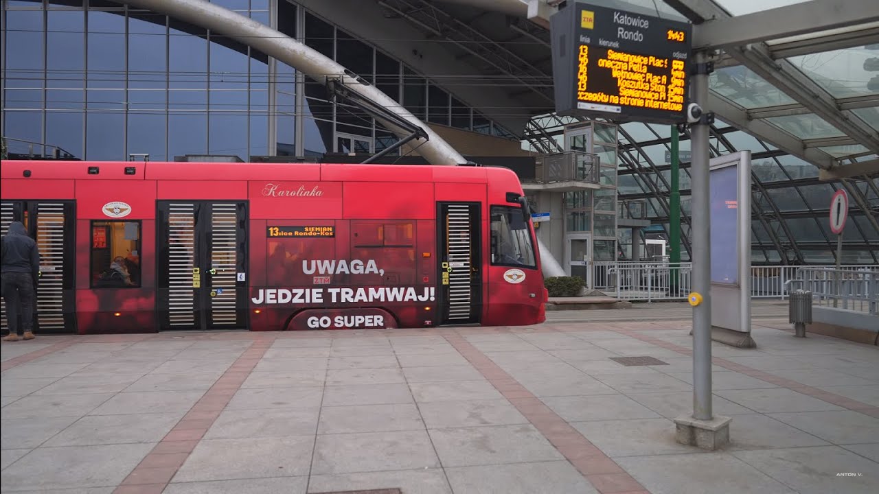 Poland, Katowice, tram 12 ride from Rondo to Mijaka