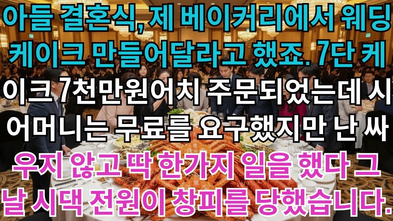 아들 결혼식, 제 베이커리에서 웨딩케이크 만들어달라고 했죠. 7단 케이크 7천만원어치 주문되었는데 시어머니는 무료를 요구했지만 전 싸우지 않고 딱 한가지 일을 했어요. 그날...