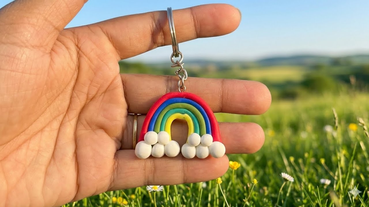 മഴവില്ലകൊണ്ടൊരു keychain ayalo😍#rainbow #clayart 