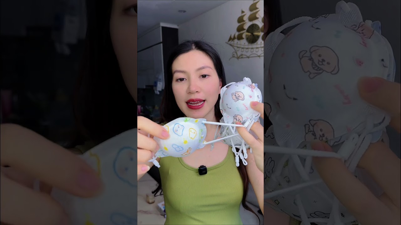 Khẩu trang bé sơ sinh  mặt Gấu quai đeo điều chỉnh cho bé 0-3 tuổi
